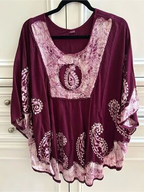 NWOT Mountain Girl Clothing Embroidered Paisley Tunic Top - Wine